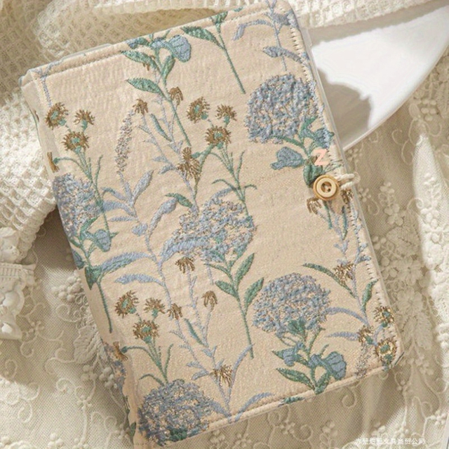 Vintage Flower Fabric Embroidery Floral Cover Loose-Leaf Notebook with Detachable Pages & Elegant Buttons