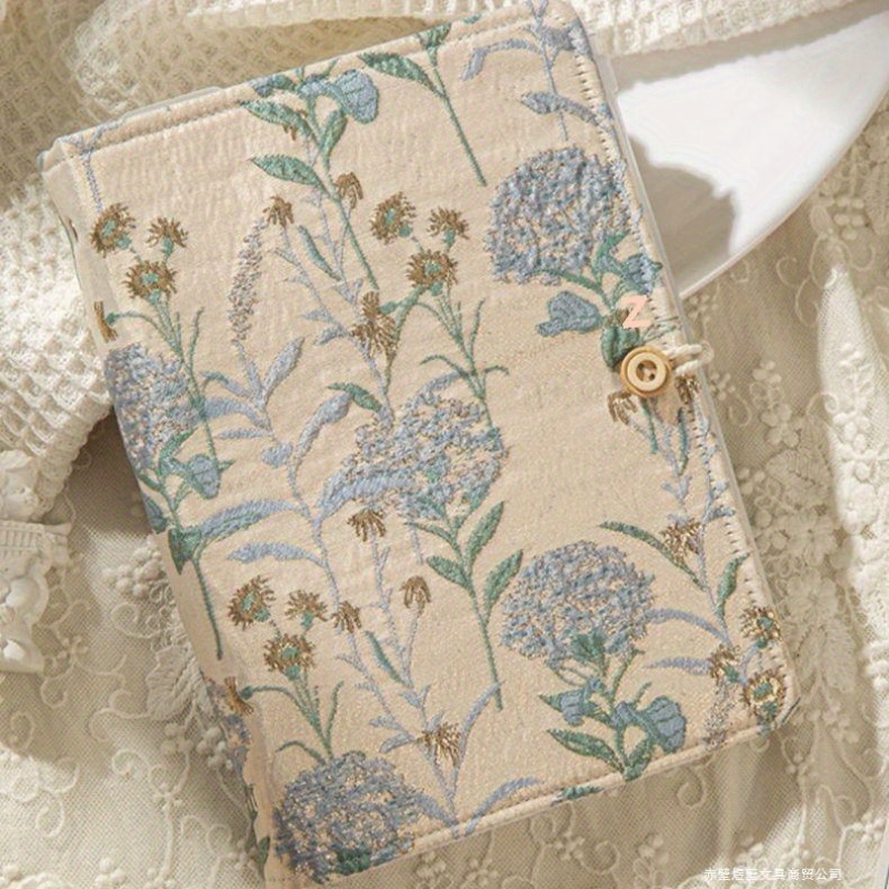 Vintage Flower Fabric Embroidery Floral Cover Loose-Leaf Notebook with Detachable Pages & Elegant Buttons