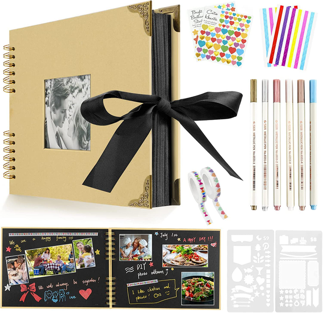 DIY Kraft 11.5 X 8.5 Inches Bow Tie Casement Scrapbook Photo Album with Accessories Photo Cover Scrap Book Scrapbooking Kit