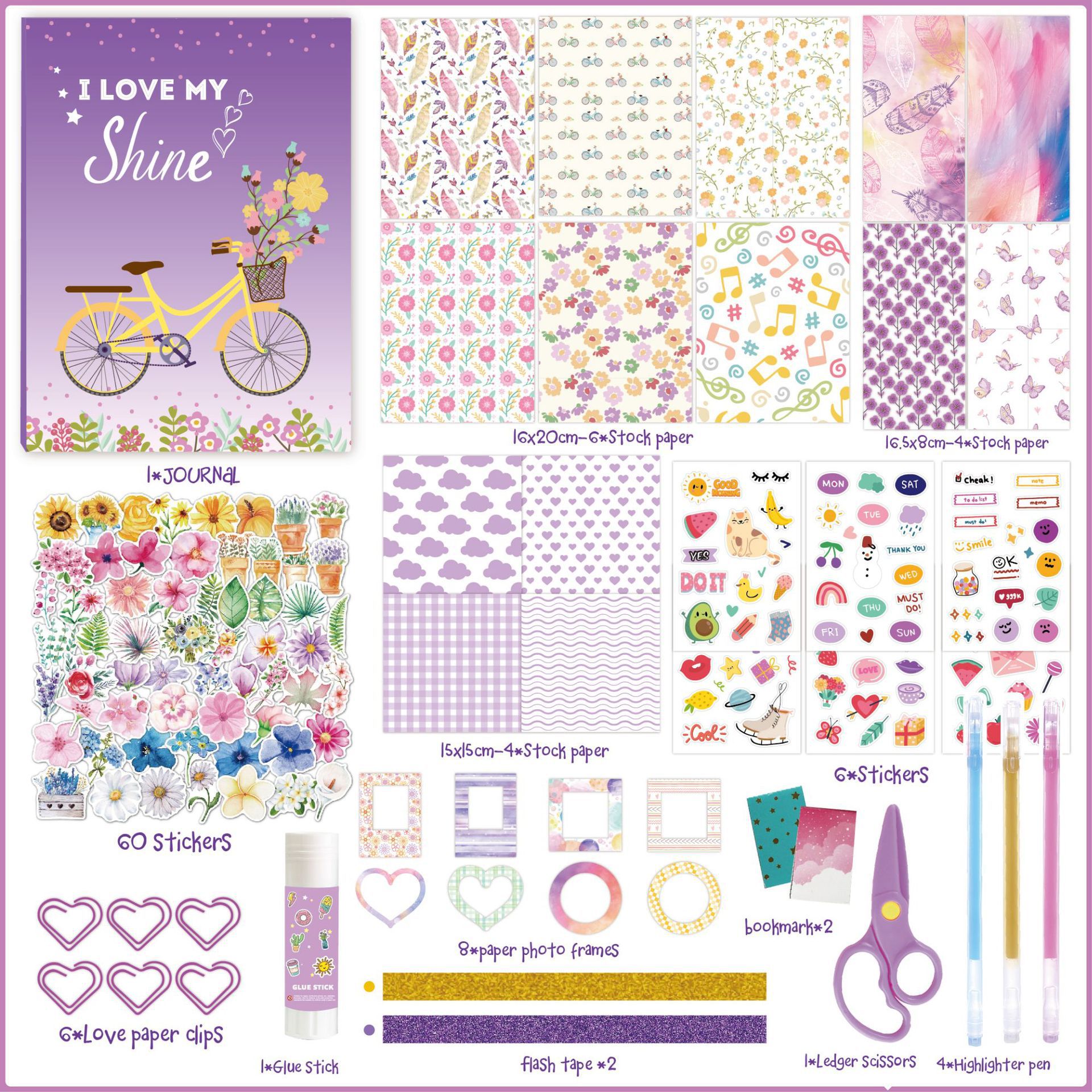 Purple Scrapbook & Diary Kits Journal Kit for Girls Creative Writing Scrapbook Kit with Multiple Accessories