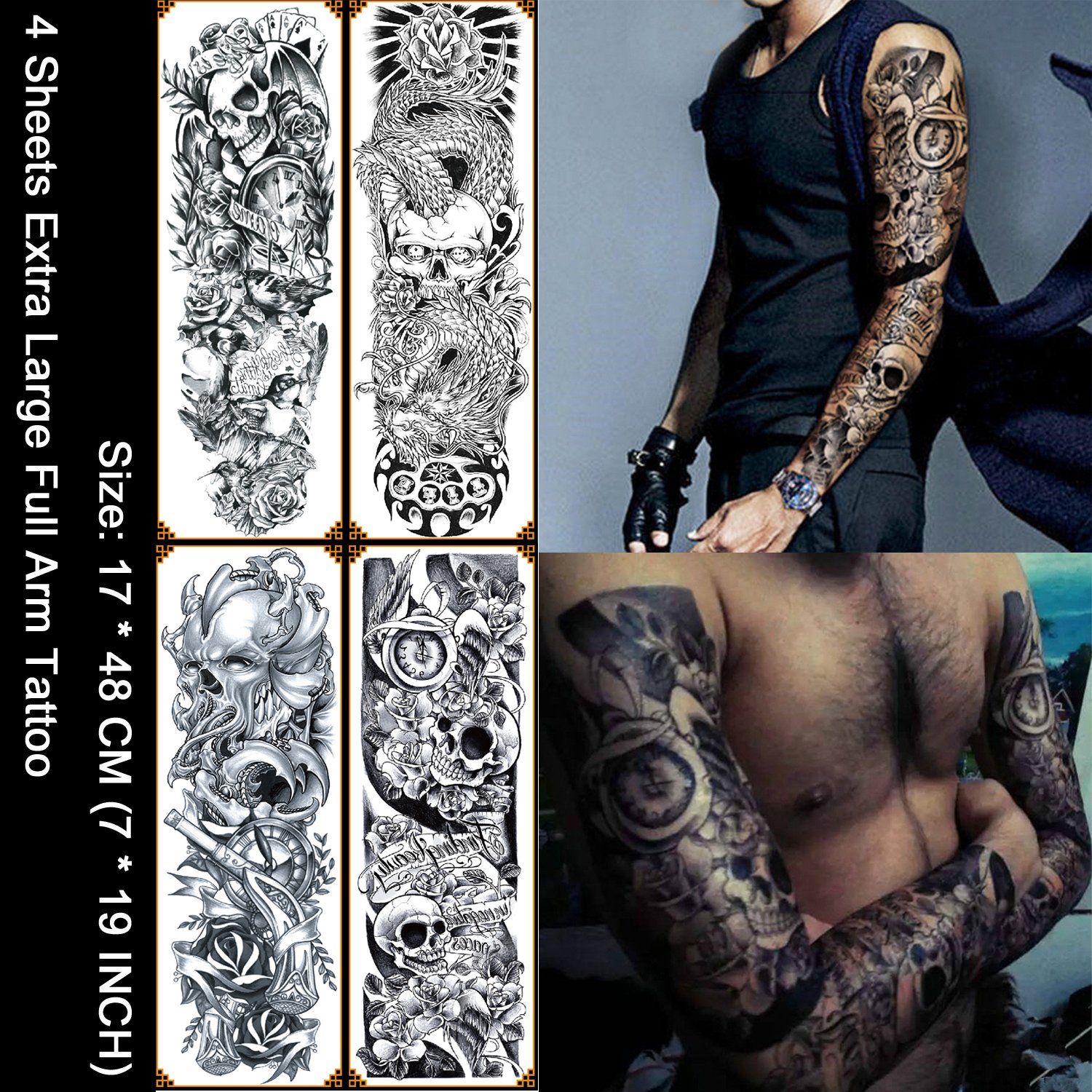 Large Temporary Tattoos Sticker Tattoo Waterproof Fake Tattoos Body Art for Men Women