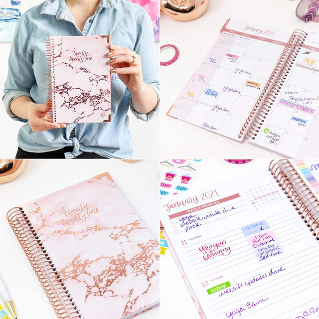 Hardcover Spiral Pink Marble Yearly Planners 2021 Notebook