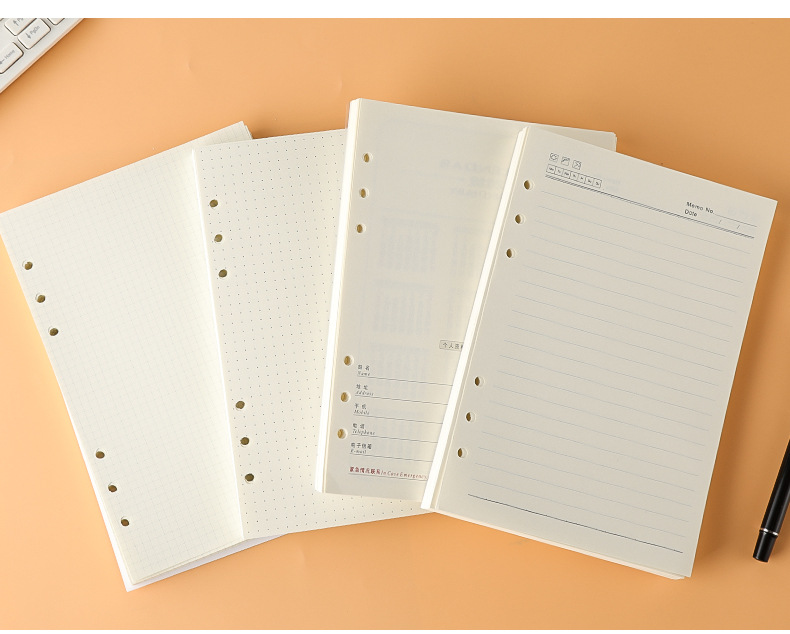 Customized Filler Paper for Notebook Dotted Lined Blank Inner Pages for Loose-leaf Binder A4 A5 A6 6 Holes 9 Holes