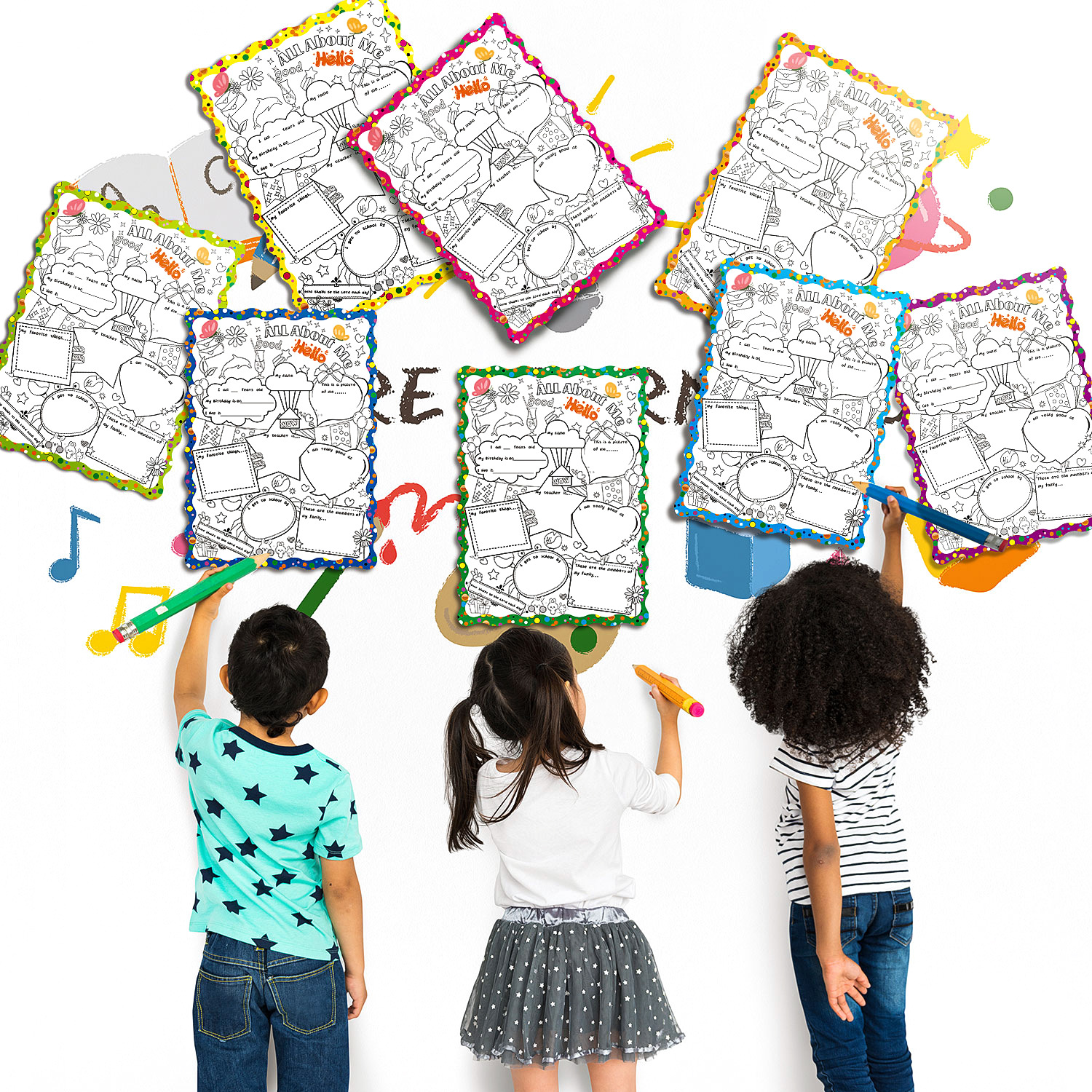 Kid DIY Coloring Big Write-and-Read Learning Posters Read All About Me Fill in Posters For Elementary Classroom School Supplies