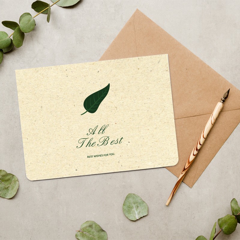 Thick Paper Matte 250GMS Greenery Small Thank You Card for Clients Customized Greeting Cards with Logo