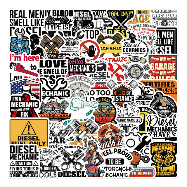 Industrial Style Diesel Mechanic Man Stickers DIY Laptop Luggage Waterproof Removable Sticker