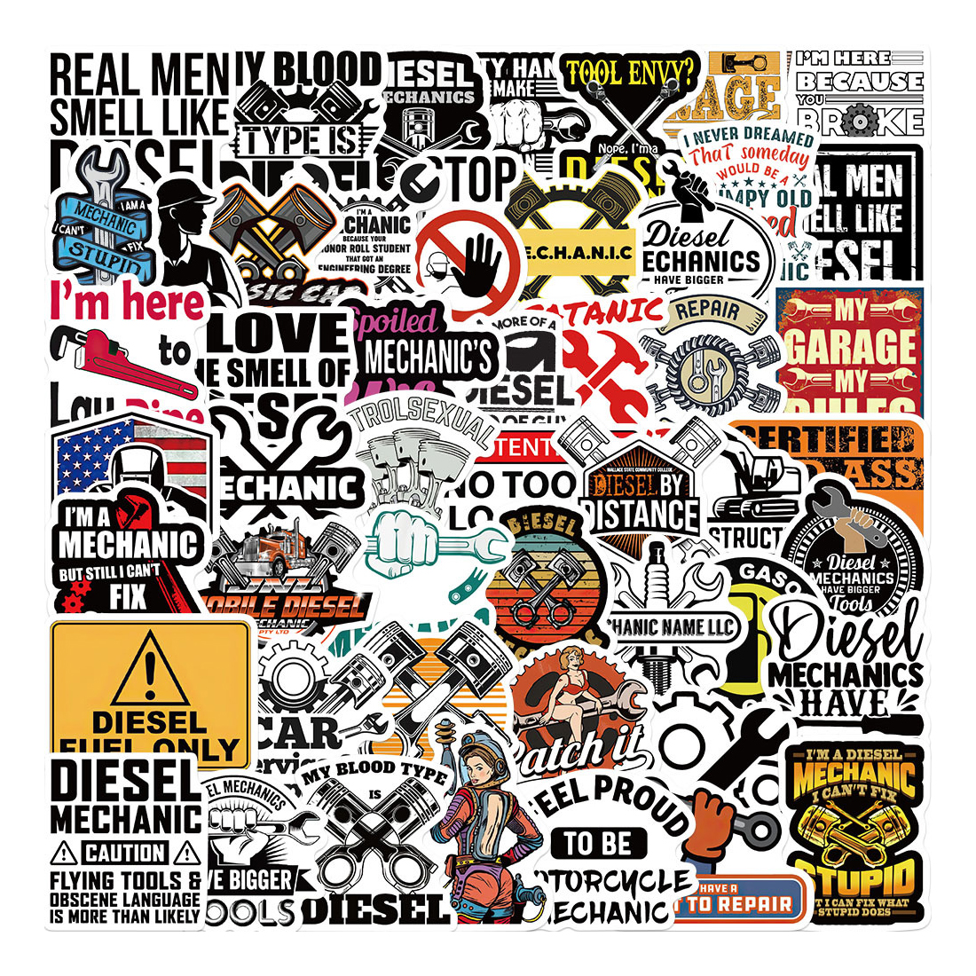 Industrial Style Diesel Mechanic Man Stickers DIY Laptop Luggage Waterproof Removable Sticker
