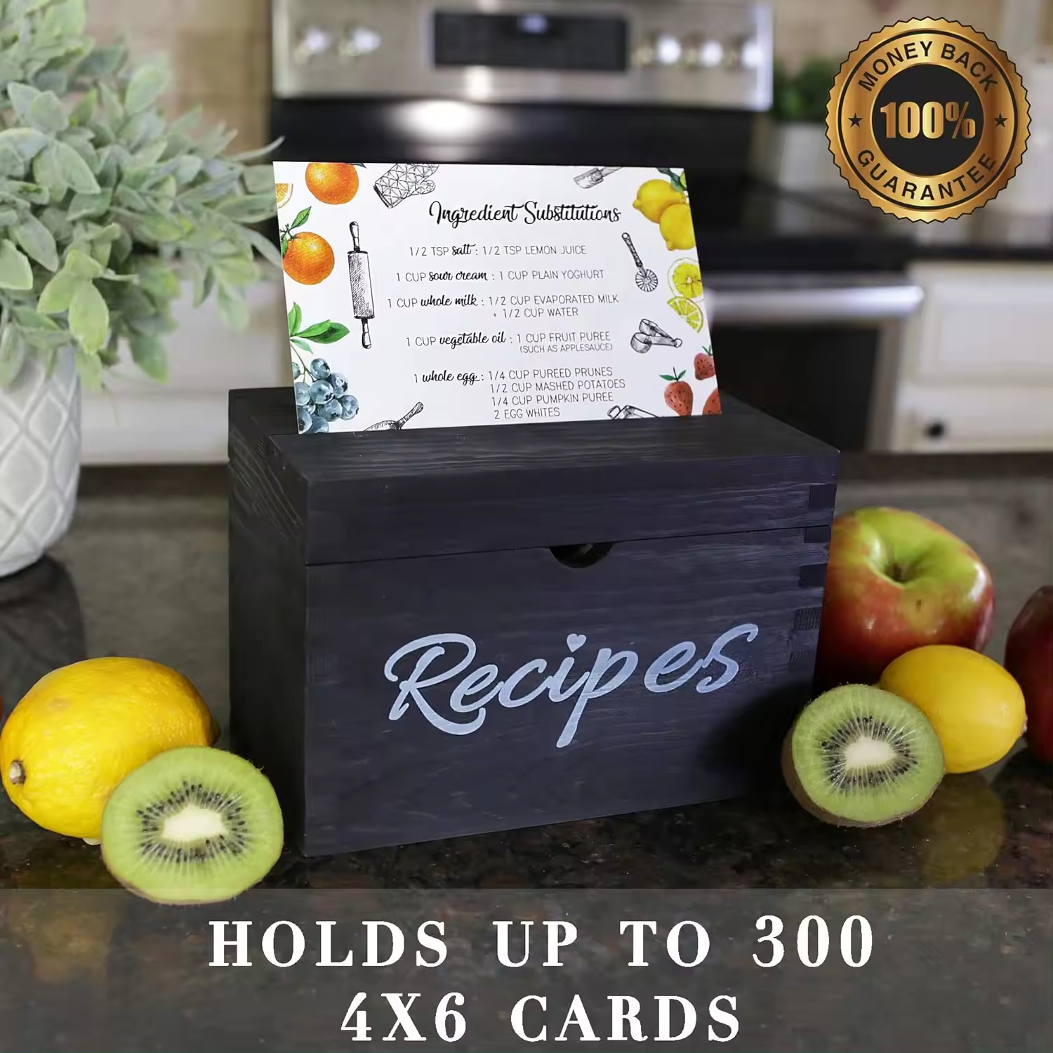 Recipe Cards with Wooden Box Holder Dividers Recipe Organizer