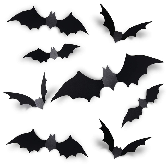 Halloween Bats Decoration, 4 Different Sizes Realistic PVC Black 3D Scary Bat Sticker