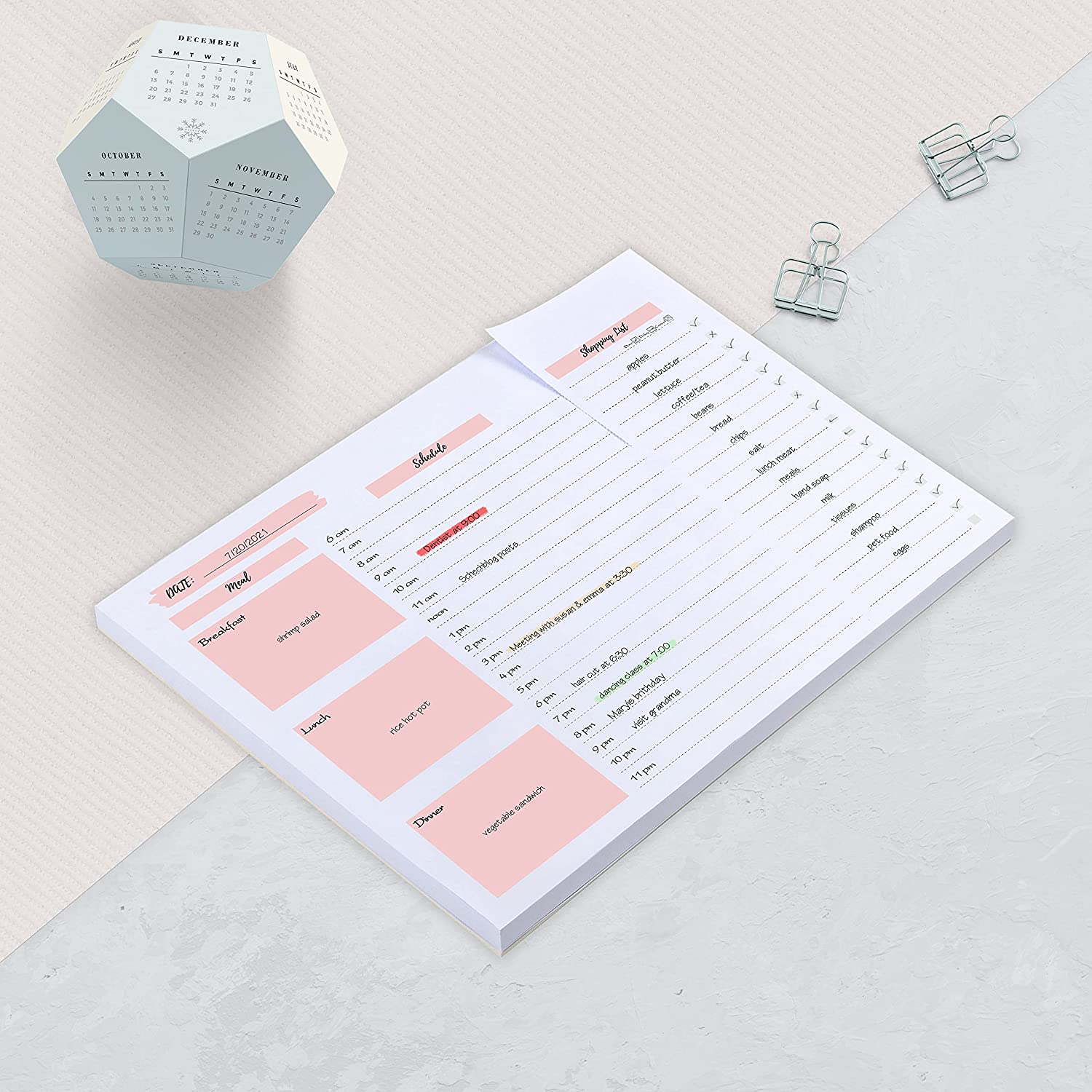 Daily Planner with Hourly Schedule Grocery Lists Weekly Meal Planner Notepad