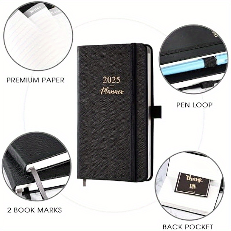 Jan - Dec 2025 Weekly Monthly Pocket Planner Calendar with Pen Loop, Back Pocket & Elastic Closure
