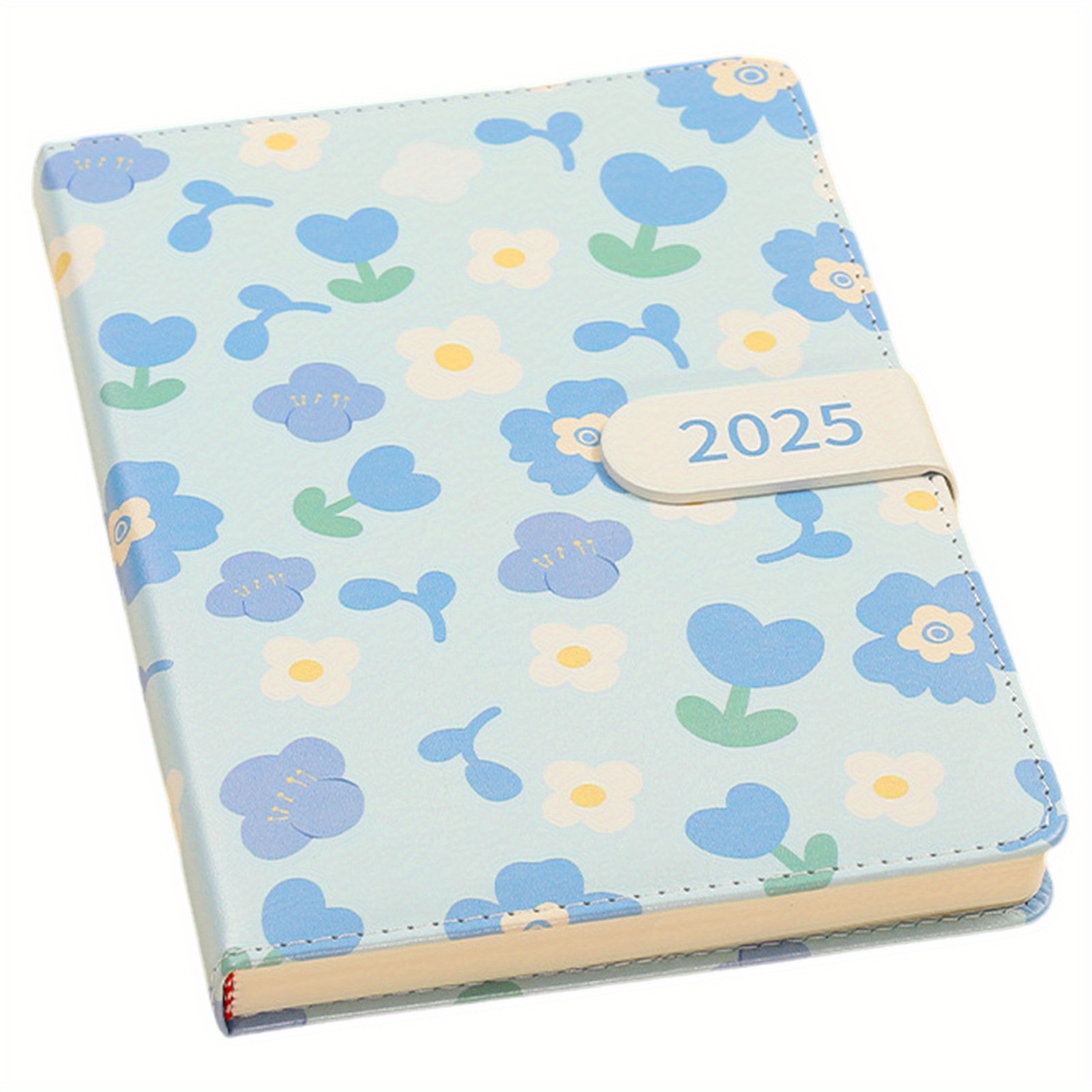 2025 Leather Floral Daily Planner Notebook with Flower Pattern, Daily Organizer Notebook with Button