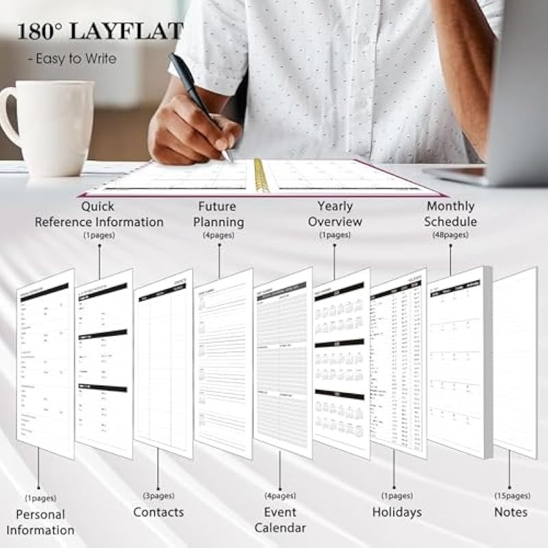 Jan 2025 to Dec 2026 Spiral Bound Monthly Planner with & Month Tabs & Durable Polypropylene Cover Water & Oil Resistant