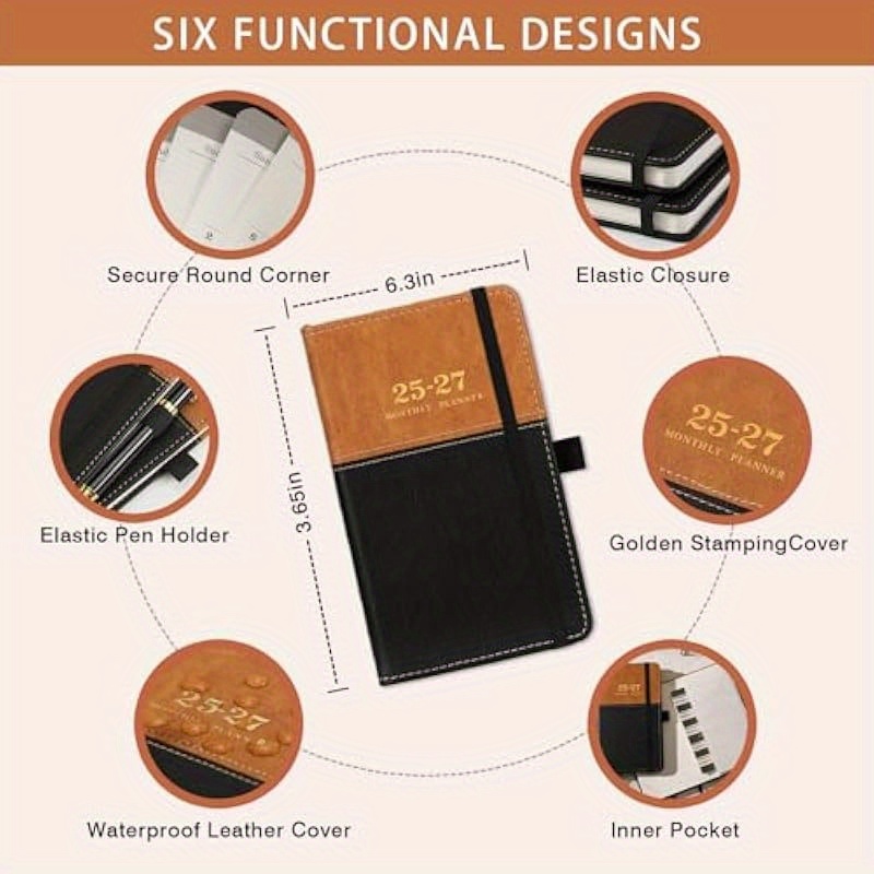 2025-2027 3 Year Monthly Pocket Calendar 6.4x3.8 2025-2027 Pocket Planner for Purse Inner Pocket Included