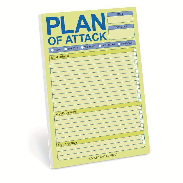 Plan of Attack Daily Planner Notepad - English Language Adult To-Do List for Maximum Productivity, Goal-Oriented Task Management