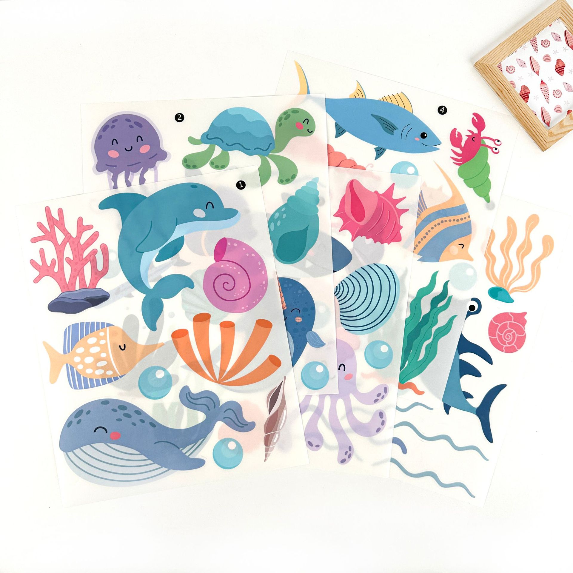 Cartoon Ocean Animals Wall Decals Peel and Stick Under The Sea Kids Room & Nursery Decor