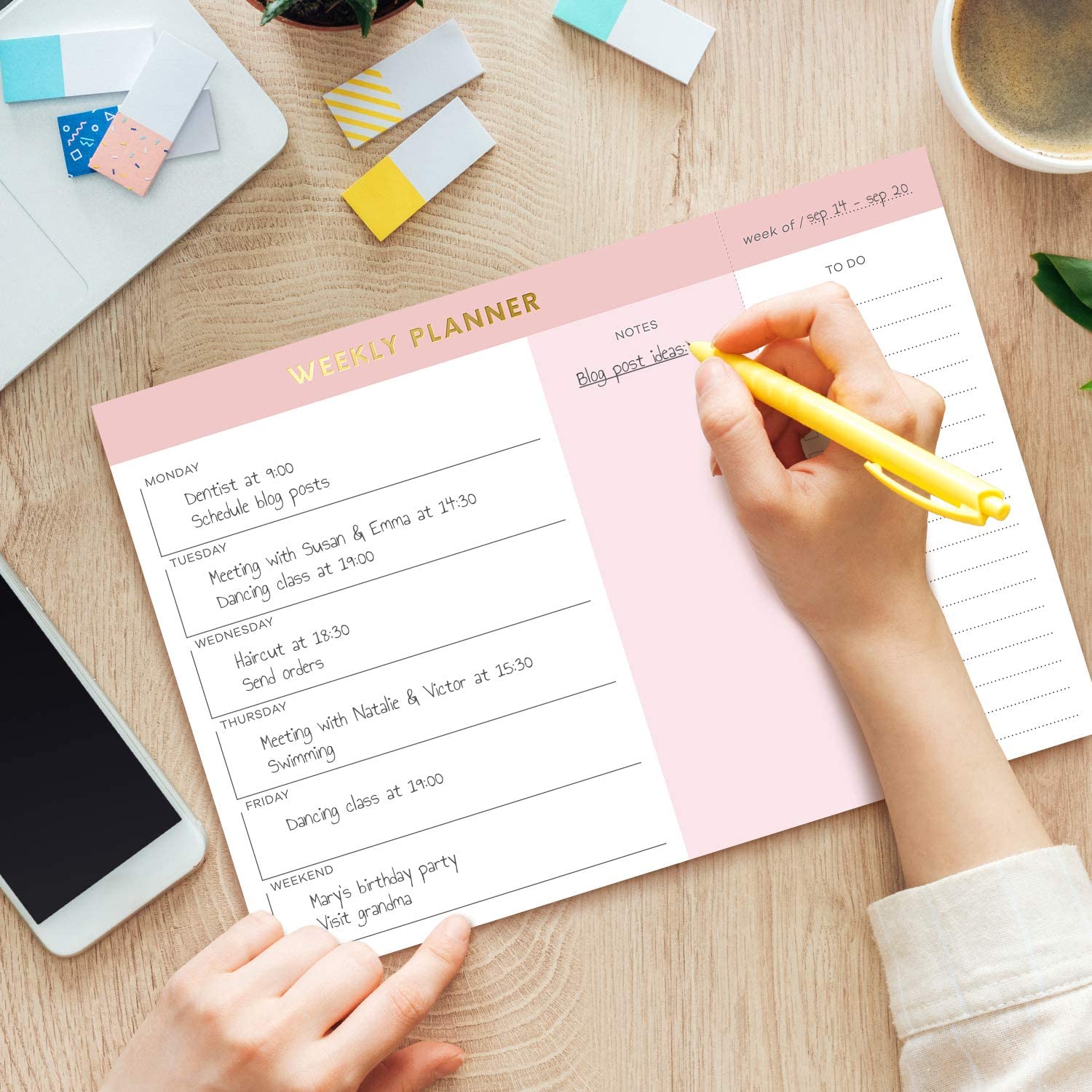 2021 Pink Gold 7''*10'' Size Weekly Planner Pad with Tear Off To Do List Custom Notepad Checklist Note Pad 