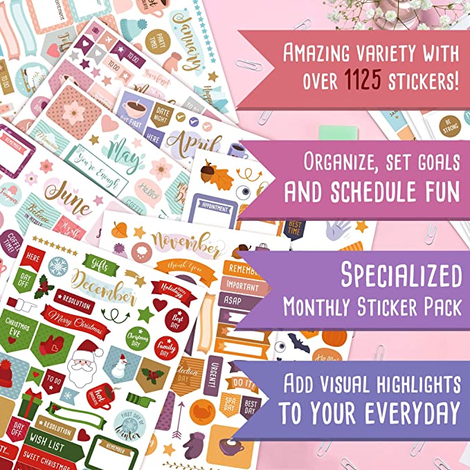 Monthly Weekly Daily Planner Sticker Set Custom Sticker Sheet Weekly Planner Sticker Value Pack 