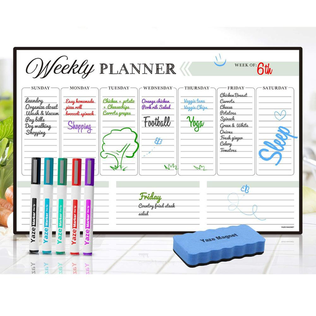 Magnetic Dry Erase Weekly Calendar Magnetic Whiteboard Organizer Weekly Planner for Refrigerator 