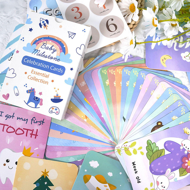 50pcs Baby Monthly Milestone Cards Custom Paper Cards Gift Baby Shower Baby's Milestone Month Cards