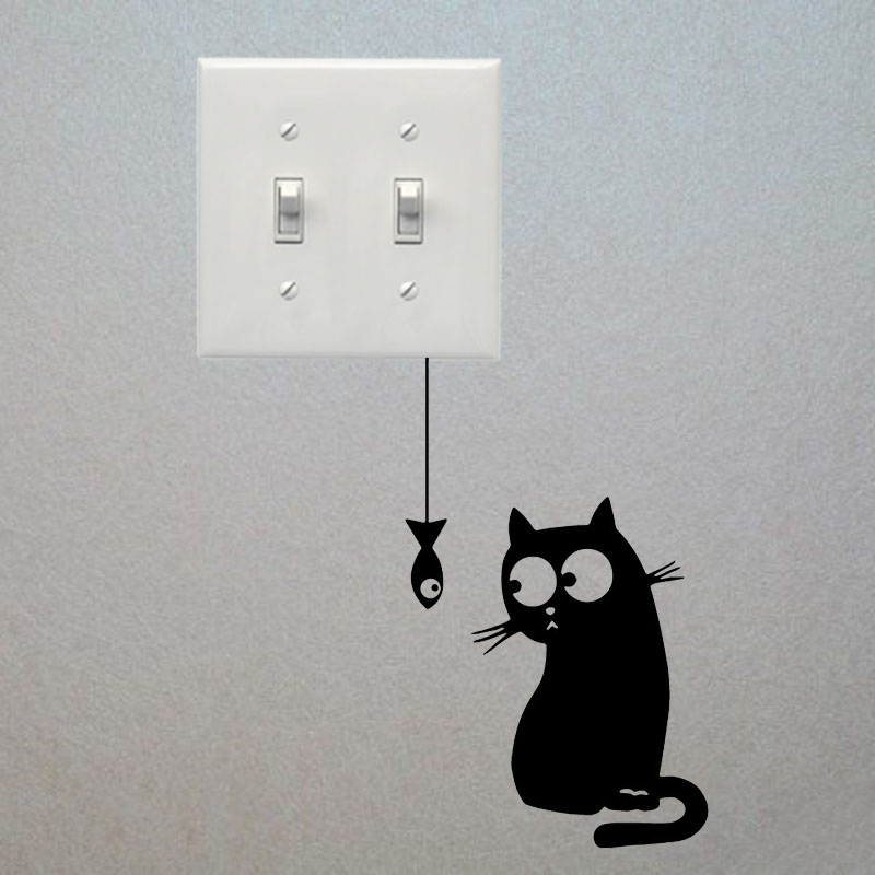 Hungry Cat See The Fish Funny Switch Board Socket Stickers