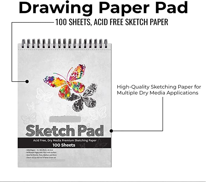 9x12" Premium Sketch Book Hardback Spiral Bound Kids Sketchbook Acid-Free Drawing Paper Watercolor Sketchbooks