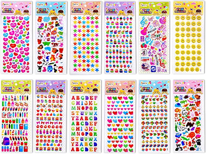 Custom Pattern Design Puffy Cute Star Sticker Set Pink Heart Smile Letter Animals Number for Water Bottle Bike Notebooks Diary