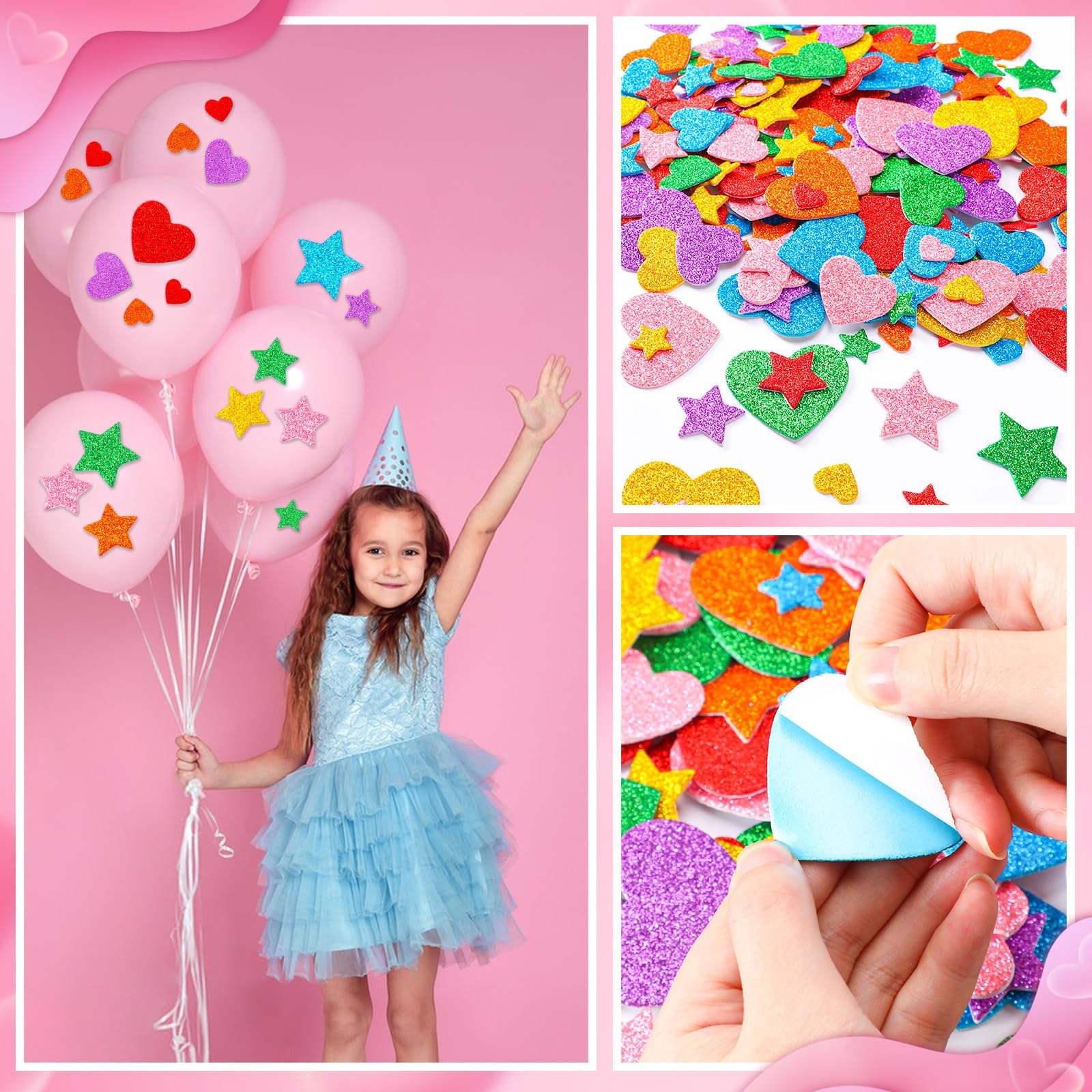 3D Custom Logo Children Colorful Glitter Foam Sticker Stars Heart Shapes Glitter Self Adhesive Puffy Sticker Play Set