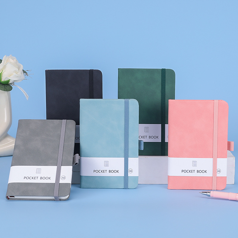 Business Custom Logo A5 A6 A7 Lined Journal Notebook with Elastic Strap, Pocket Notebook