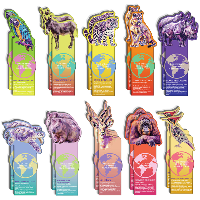 Custom Printing Vivid Cute Colorful Book Mark Inspirational Save Animal Bulk Bookmarks for Kids