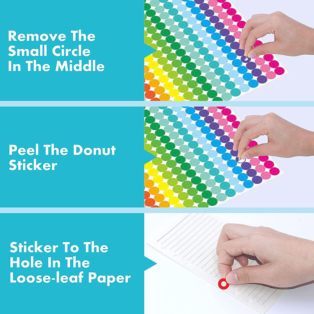 Custom Hole Reinforcement Stickers with Multiple Design Hole Protectors Colorful Circle Labels for Loose-Leaf Paper Sheets