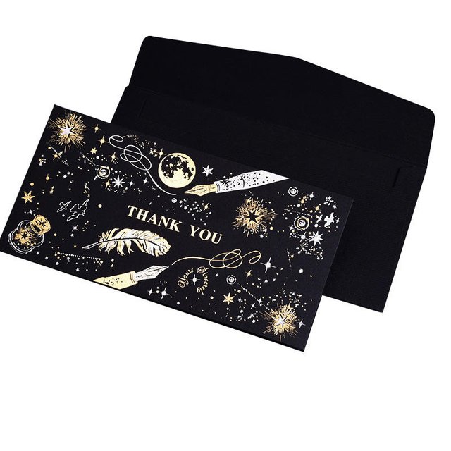 Bi-color Foil Stamped Folded Greeting Card Eco Friendly Recycled Paper Black White Wedding Thank You Cards with Envelope