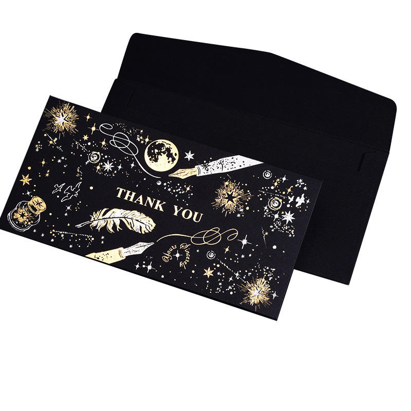 Bi-color Foil Stamped Folded Greeting Card Eco Friendly Recycled Paper Black White Wedding Thank You Cards with Envelope