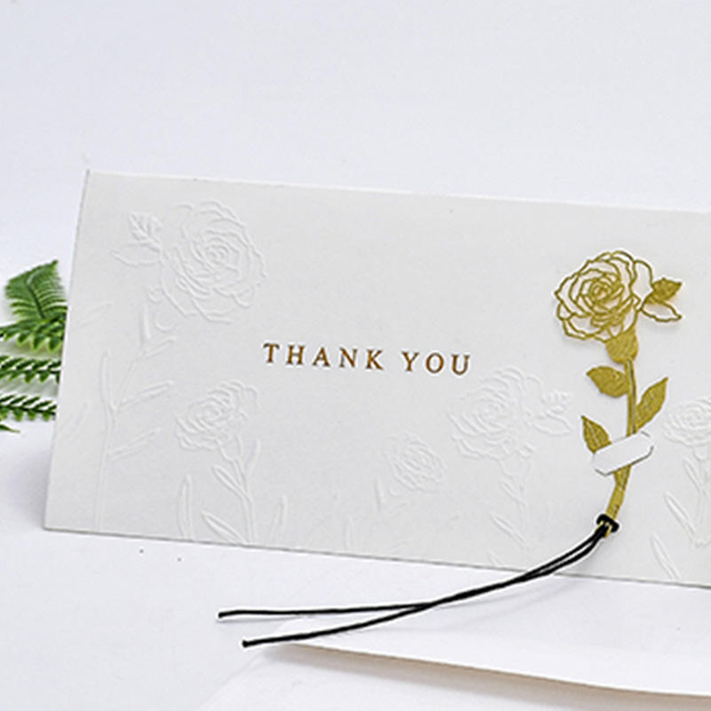 Eco Friendly Embossing Unique Thank You Card with Rose Bookmark for Greeting