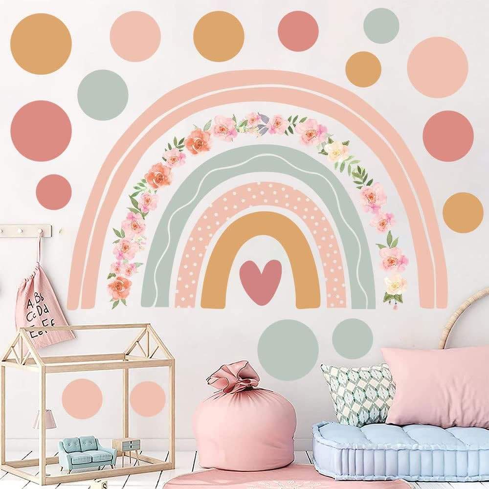 Bohemia Style PVC Self Adhesive Kids Wall Sticker Decoration Child Nursery Rainbow Dot Multi-color Wall Decals Sticker