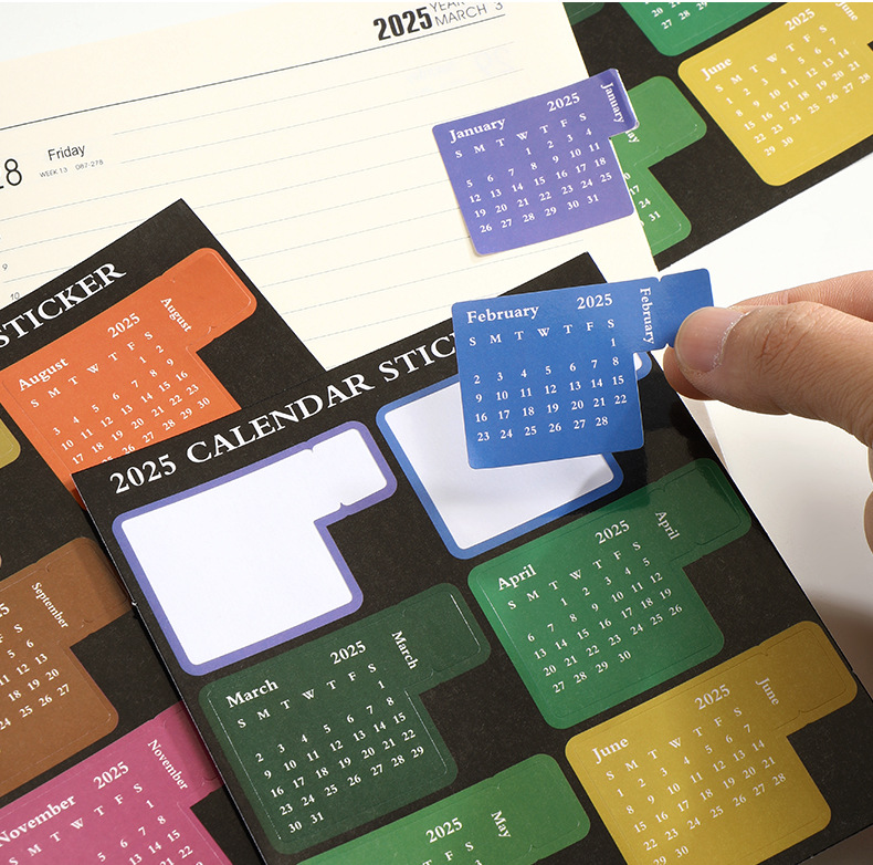 2025 Calendar Stickers Monthly Calendar Sticker Schedule Calendar Adhesive Sticky Divider Tabs for Planners Journal Notebook