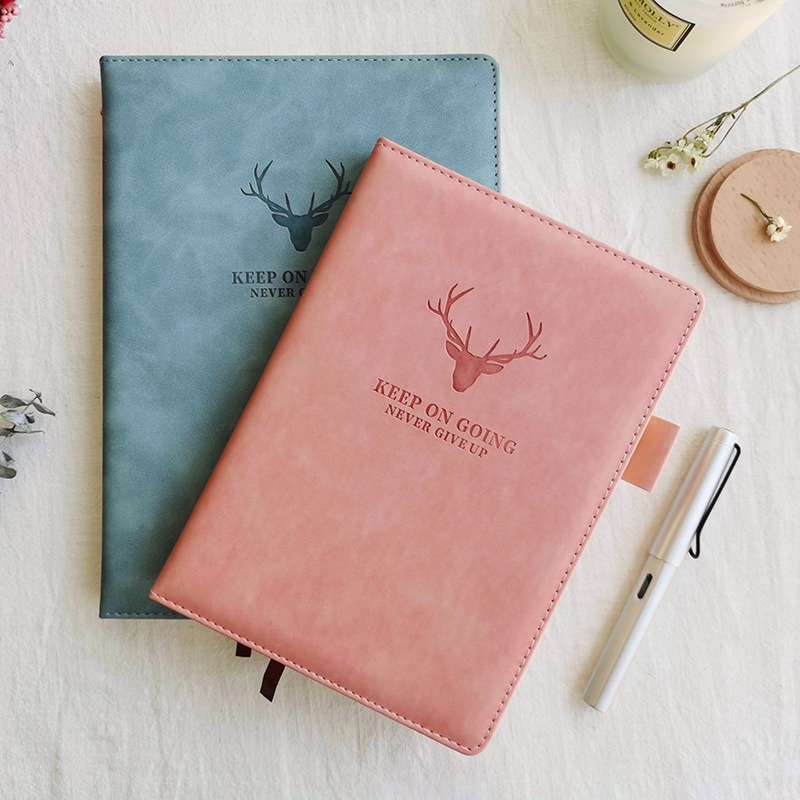 A5 Deer Head Design Soft PU Leather Hardcover Journal Diary Notebook with Ruled Papers 100sheets/200pages And Ribbon Bookmark