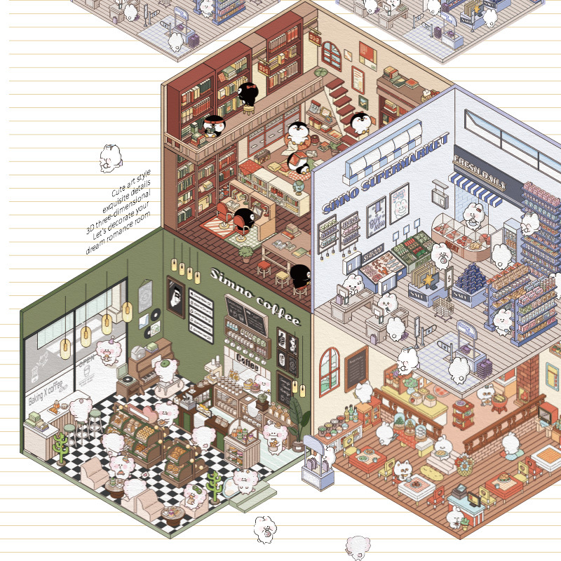Make Your Own Coffee Shop DIY 3D Sticker Scene Room Sticker Book Quiet Book for Kids Gift Create Your Own 3D Scene