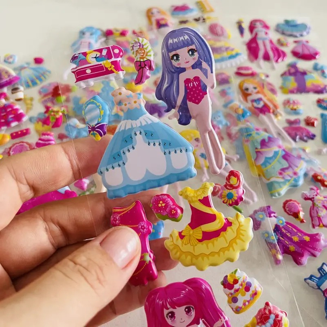 Adorable 3D Cartoon Dress-Up Girl Puffy Stickers for Toddlers, Bulk Sticker Sheets DIY Decorative Stickers for Kids' Rooms