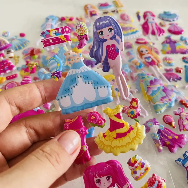 Adorable 3D Cartoon Dress-Up Girl Puffy Stickers for Toddlers, Bulk Sticker Sheets DIY Decorative Stickers for Kids' Rooms