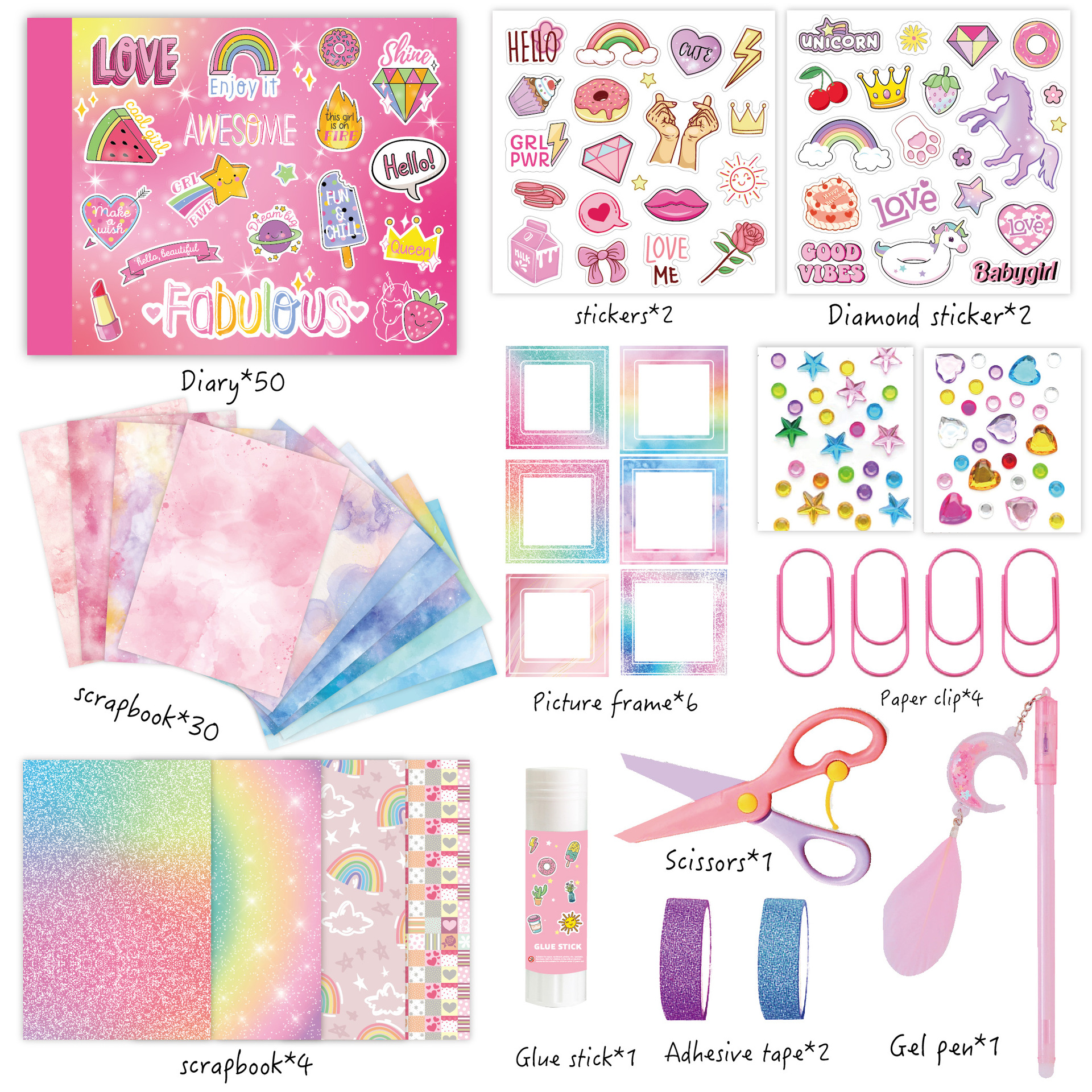 2025 DIY Journaling Set for Girls Gold Journal Kits Teenage 8-12 Scrapbook Kit Pink Cute Journal Diary Notebook Gift