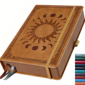 180° Lay Flat 360-Page A5 Hardcover Journal Notebook with Embossed Faux Leather Cover Pen Loop Elastic Closure Expandable Pocket