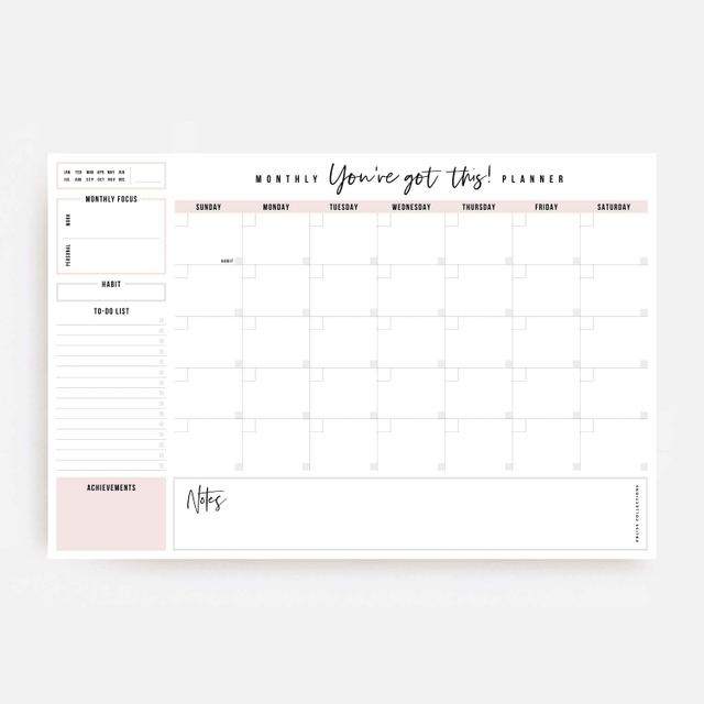 Monthly Planner Notepad Tear-Off Sheets To Do List Pad
