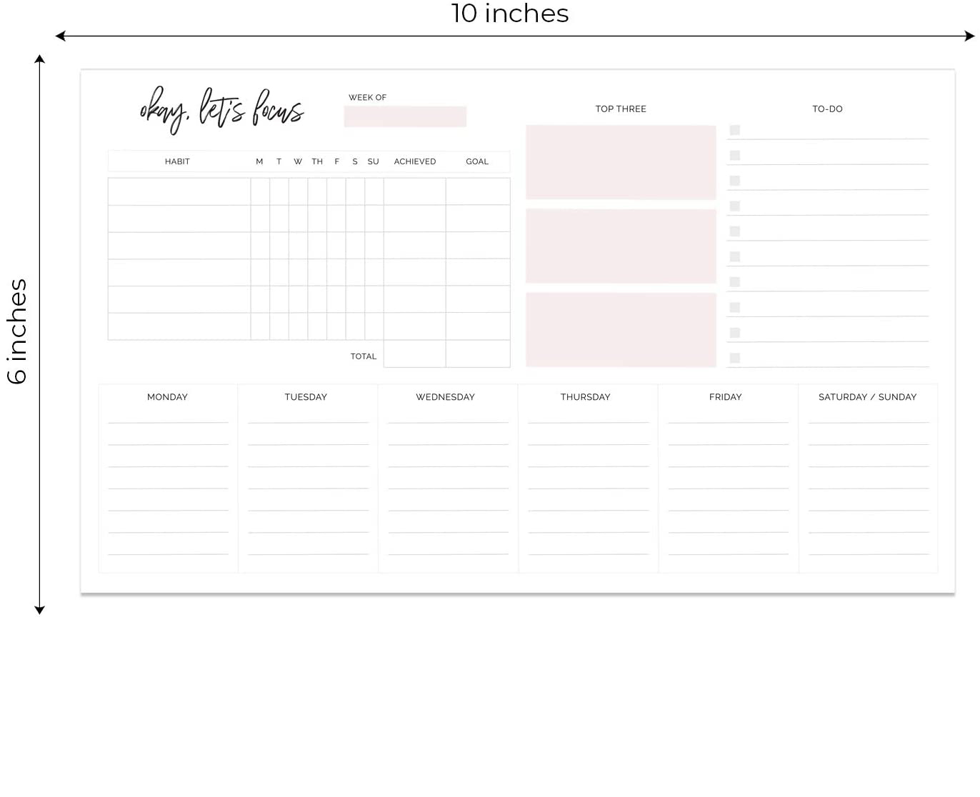 Weekly Planner Sticky Personalized Notepad 10" X 6"