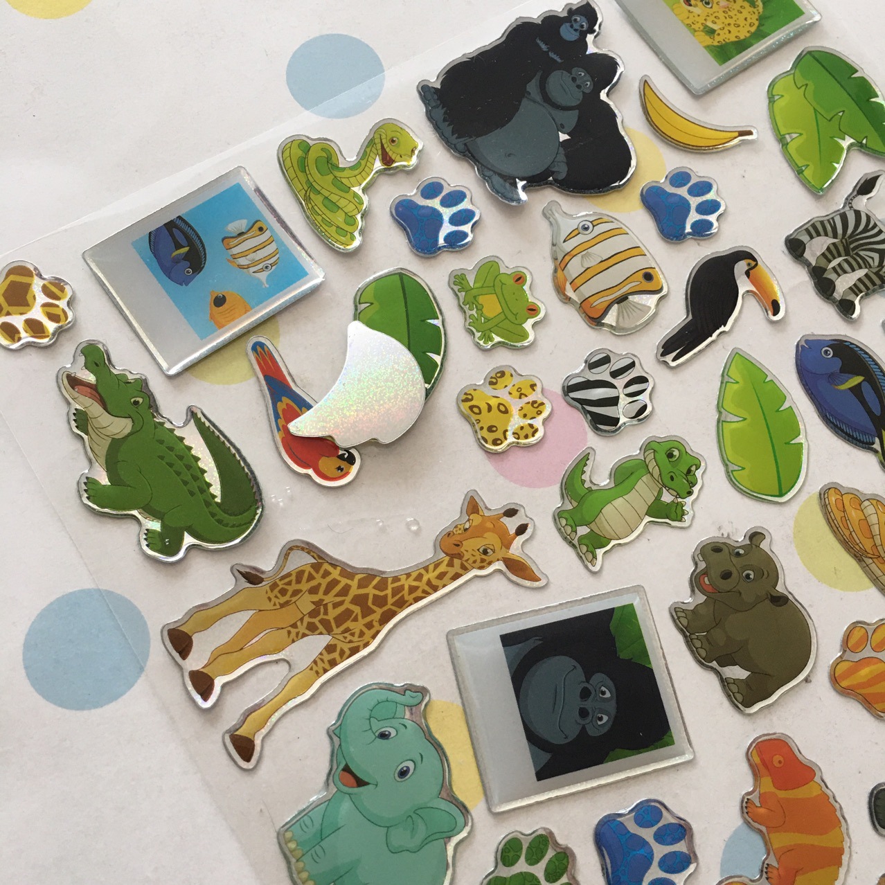 Custom Printing 3d Dome Epoxy Resin Sticker Sheet Kids Cute Animal Plants Fruit Sticker Decoration