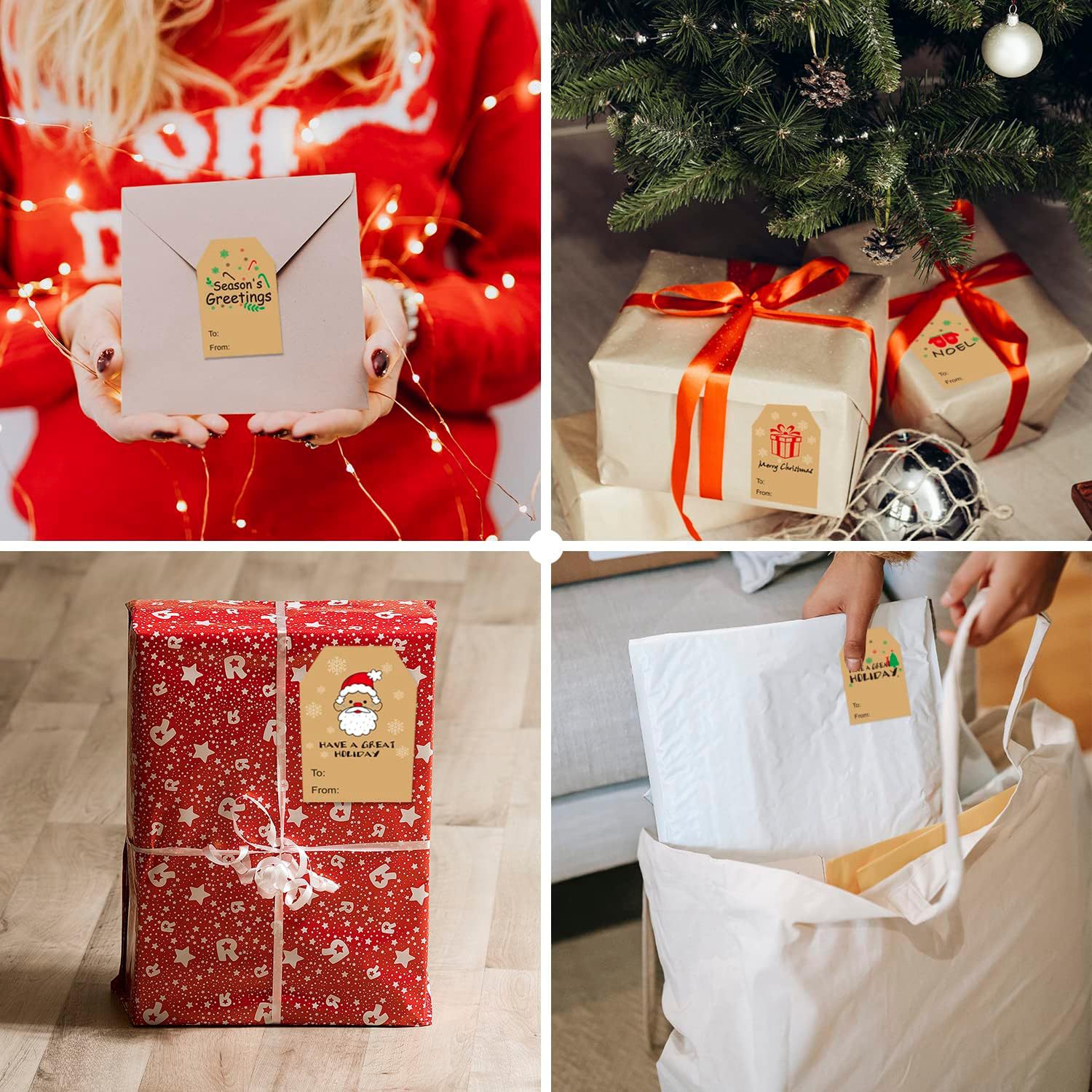 Kraft Stickers for Packaging Label Wholesale 6 Styles Brown Christmas Holiday Gift Packaging Sticker Label