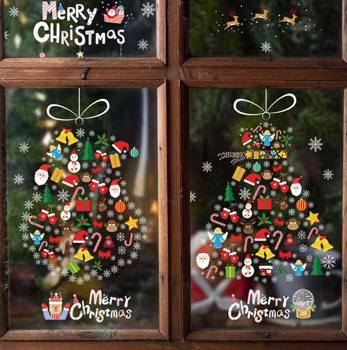 Cartoon Merry Christmas Decorative Window Stickers
