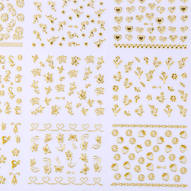 3D Self-Adhesive Nail Decals Gold Nail Art Design for Women