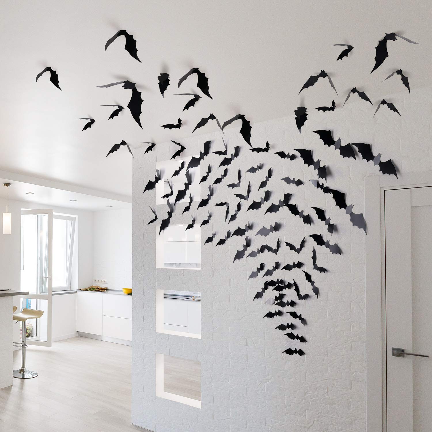Halloween Bats Decoration, 4 Different Sizes Realistic PVC Black 3D Scary Bat Sticker