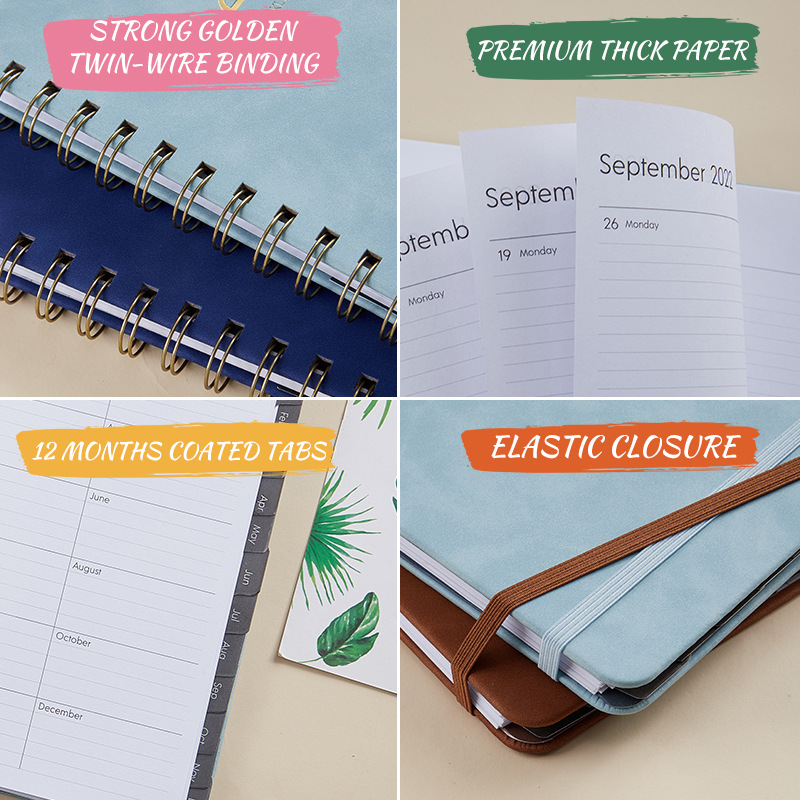 2022 Daily Calendar Planner Notebook PU Leather Bound Spiral Notebook
